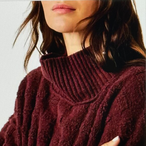 FREE PEOPLE Care FP Soul Searcher Mock Neck Sweater / Wine Heather New with Tags - Picture 3 of 8